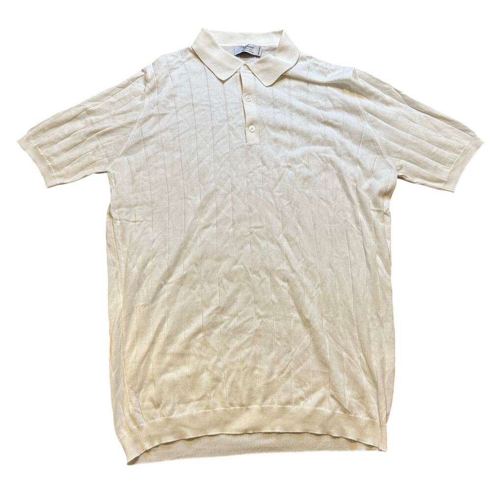 FERRANTE Men's Royal Red Collection Knitted Polo Shirt In Ivory Mens M